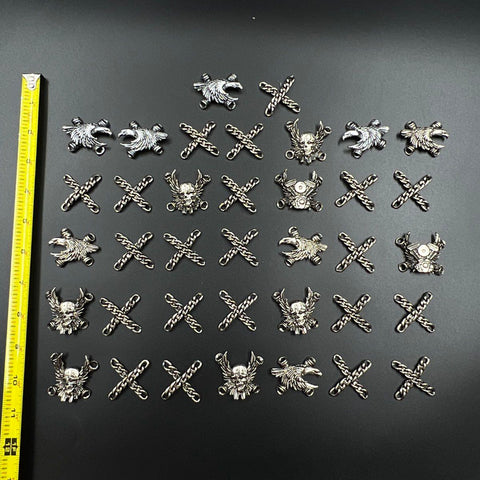 Biker Style Silver Tone Lace Up Boot Charms Lot of 37 Skull Eagle Engine