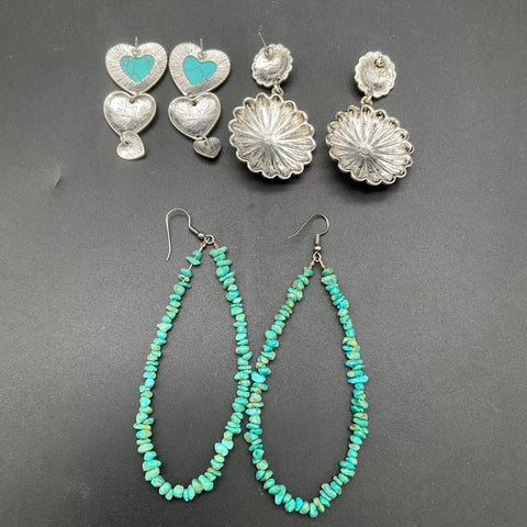 Southwestern Faux Turquoise Silver Tone Jewelry Lot 8pc Cuffs Bracelets Earrings