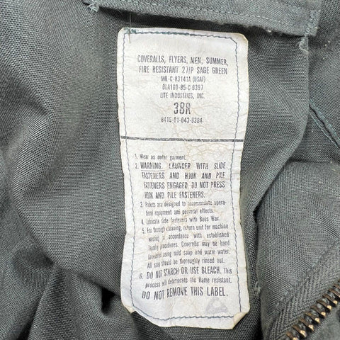 Vintage 80s US Military USAF 27/P Flyers Coveralls Sage Green Nightwatch 38R