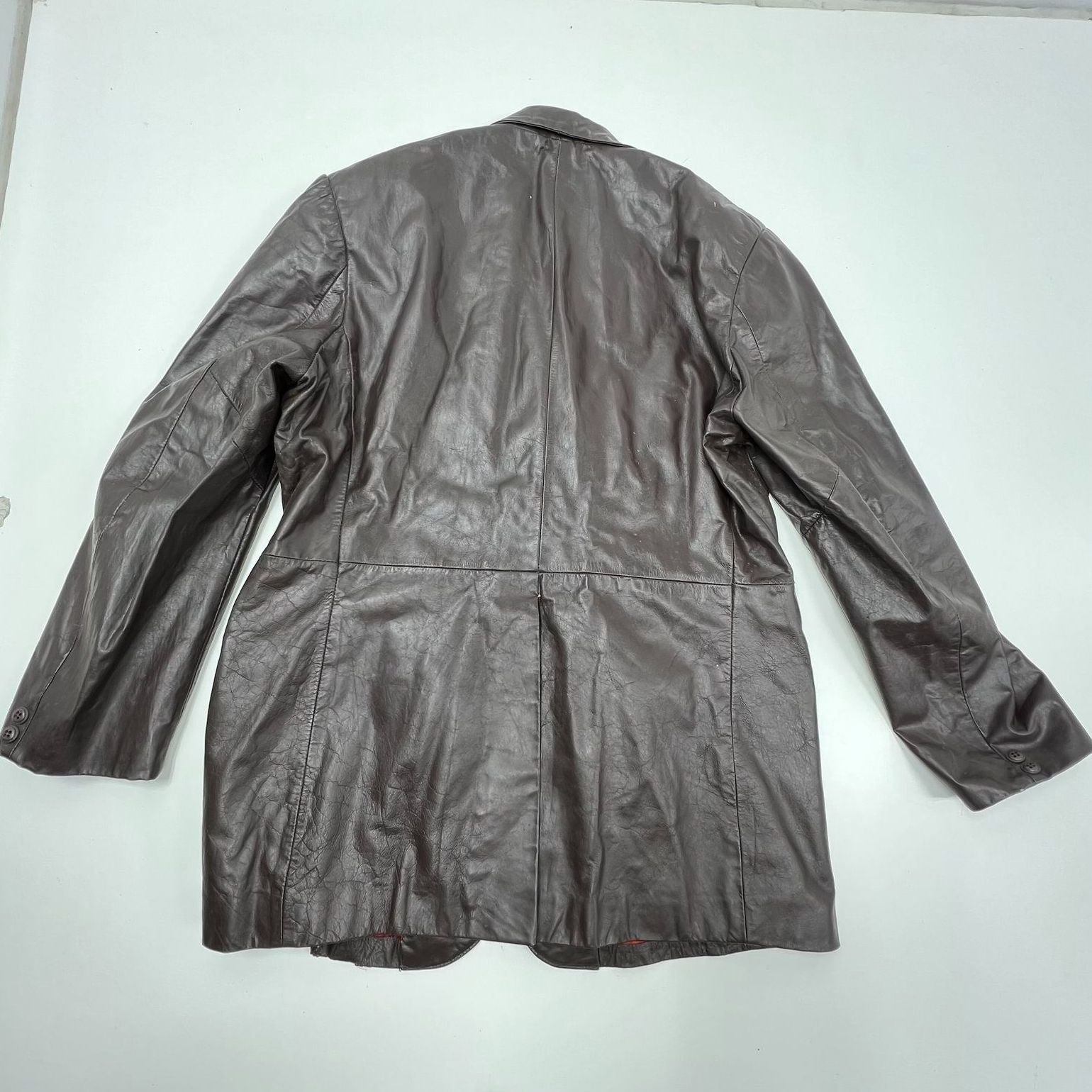 Vintage 70s Clipper Mist Brown Leather Car Coat Jacket Blazer Men's 44L