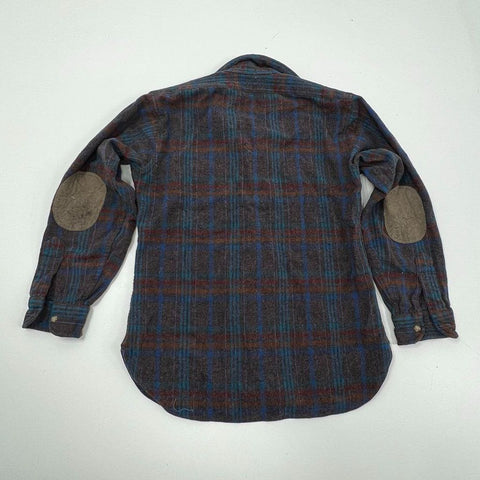 Vintage 70s Pendleton Boys Wool Shirt Multicolor Plaid Elbow Patch Quilted M