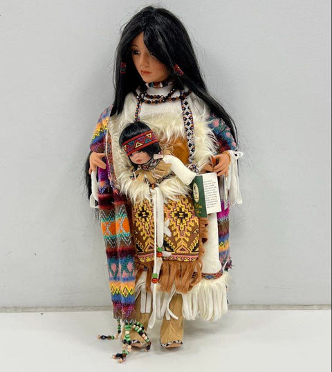 Geppeddo Kava & Shinava Native American Porcelain Doll with Baby 18 Inch Tag