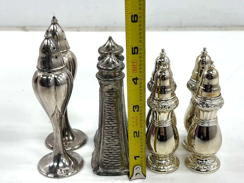 Vintage Silver Plate Salt & Pepper Shakers Lot of 9 Mixed Styles USA Japan