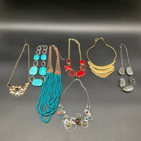 Vintage to Modern Costume Necklace Lot of 7 Gold Silver Tone Beaded Bib