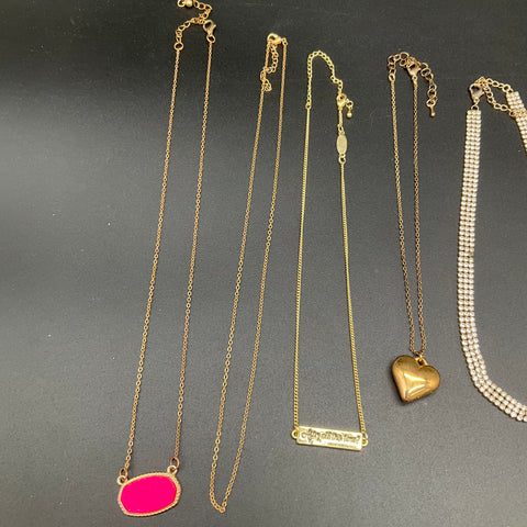 Gold Tone Fashion Necklace Jewelry Lot 12 Count Rhinestone Pendants Rope Chain