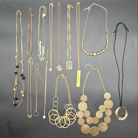 Fashion Costume Jewelry Lot of 14 Necklaces Gold & Silver Tone Mixed Styles