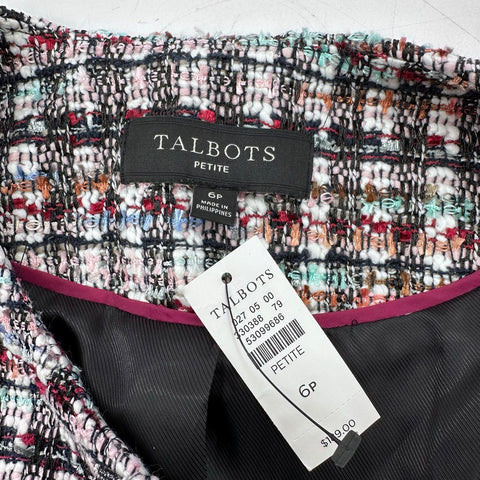 Talbots Women's Petite Multi-Color Tweed Plaid Open Front Blazer NWT Sz 6P