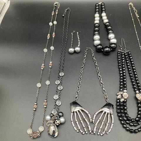 Vintage to Modern Costume Jewelry Lot 1 Lb Necklaces Owl Skeleton Hands