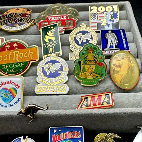 Vintage Lapel Pin Lot 37pc Hard Rock Cafe Olympics Planet Hollywood Disney 90s
