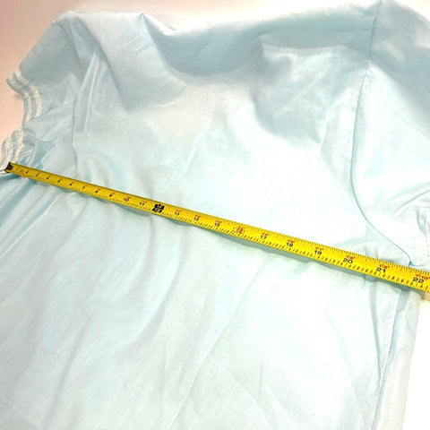Vintage 1960s Katz Coat Blue Lace Embroidered Button Front Nightgown Sz L XL
