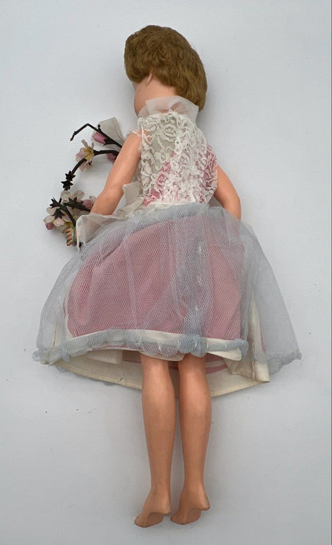 Vintage Effanbee 27 Inch Doll Pink Lace Dress Blue Eyes Red Nails