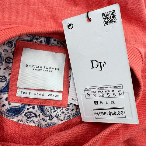 Denim & Flower Men's Crewneck Performance Fleece Sweatshirt Coral NWT Size S