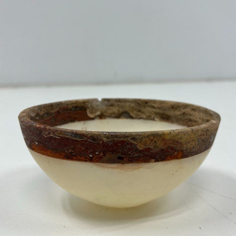 Stone Bowl Candle Rustic Decorative Alabaster Onyx Style Brown Cream 3.5 Inch