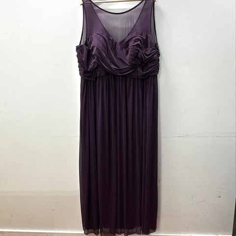 David's Bridal Women's Plum Long Illusion Mesh Ruched Evening Gown NWT Size 26