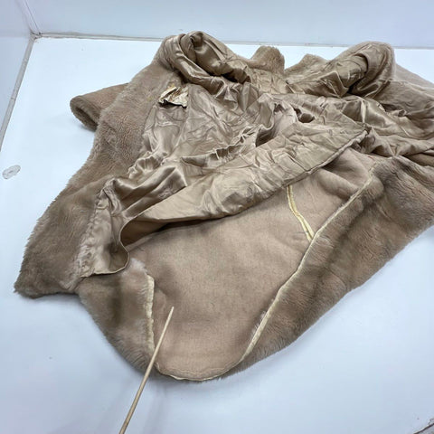 Vintage Halldon Women's Beige Faux Fur Swing Coat A-Line Frog Closure