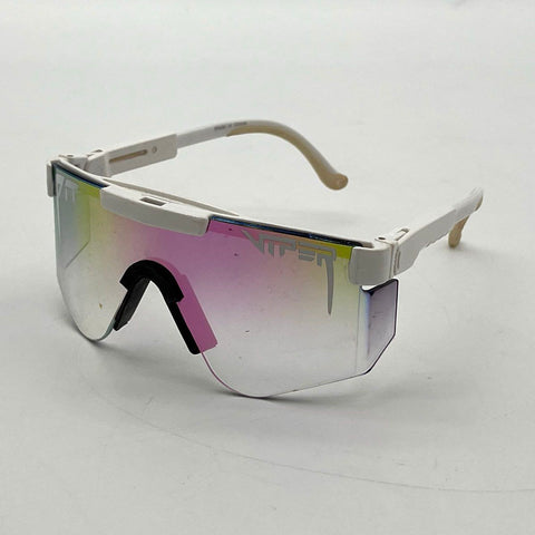 Pit Viper The Cocaine Sunglasses White Shield Wrap Pink Iridescent Mirror Lens