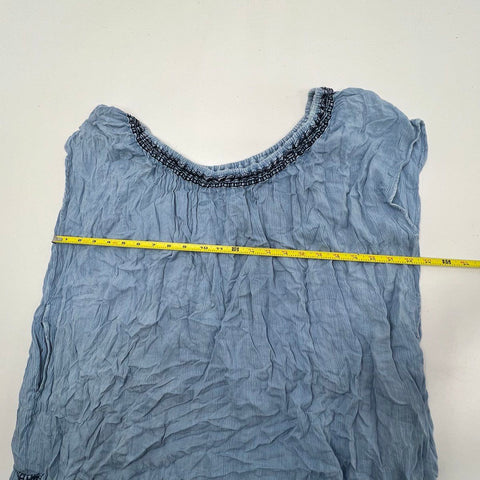 NWT Muche et Muchette Embroidered Trim Boho Crinkle Tunic Dress Blue Sz O/S