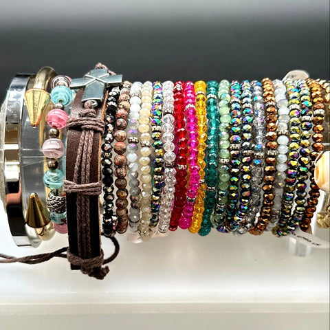 Boho Eclectic Jewelry Lot Beaded Rhinestone Cuff Leather Bracelets 30+ Pieces