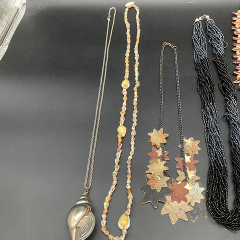 Boho Eclectic Jewelry Lot of 8 Necklaces Shell Pearl Seed Bead Star Charms