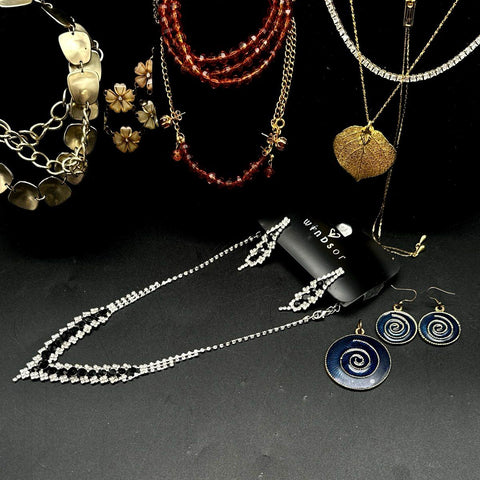 Mixed Costume Jewelry Lot 25+ Pcs Windsor Rhinestone Floral Enamel Beaded