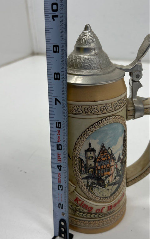 Budweiser Anheuser-Busch Lidded Beer Stein King of Beers Ceramic Relief 10 Inch