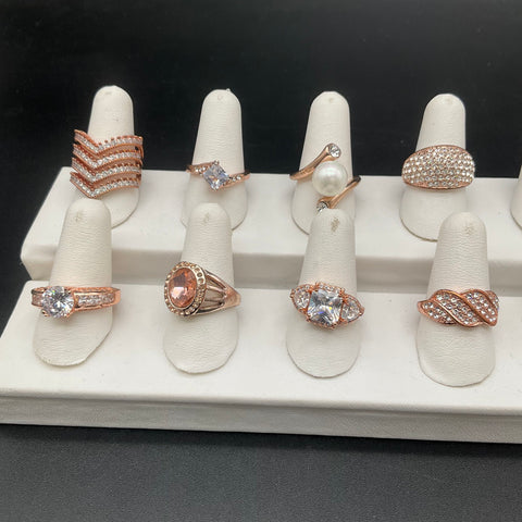 Rose Gold Tone Fashion Jewelry Lot 15pc Rings Necklaces Bracelets Earrings