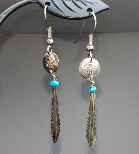Sterling Silver Dangle Feather Rainclouds Turquoise Earrings