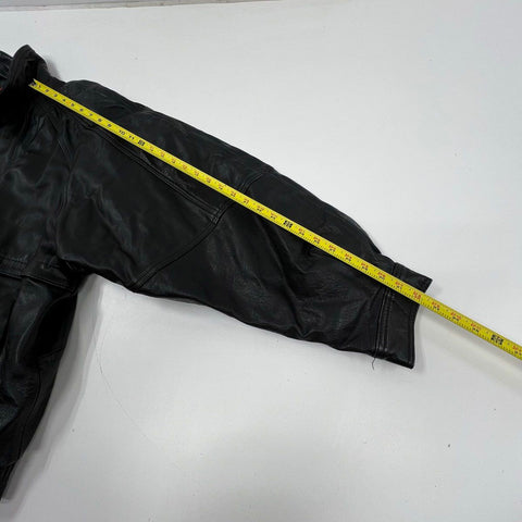 Vintage 90s Phase 2 Genuine Leather Bomber Jacket Quilted Lined Biker Sz 3XL