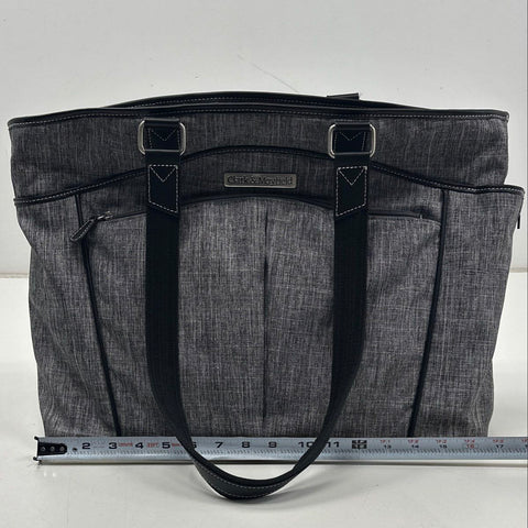 Clark & Mayfield Grey Canvas Laptop Tote Bag Black Trim Large Work Travel