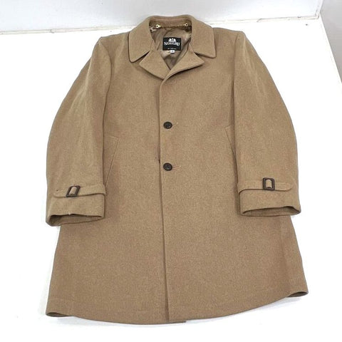 Stafford Mens 42 Long Tan Wool Overcoat Vintage Plaid Lined Car Coat