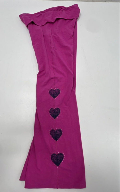 PINK Victoria's Secret Women's Pink Heart Rhinestone Foldover Yoga Pants XL