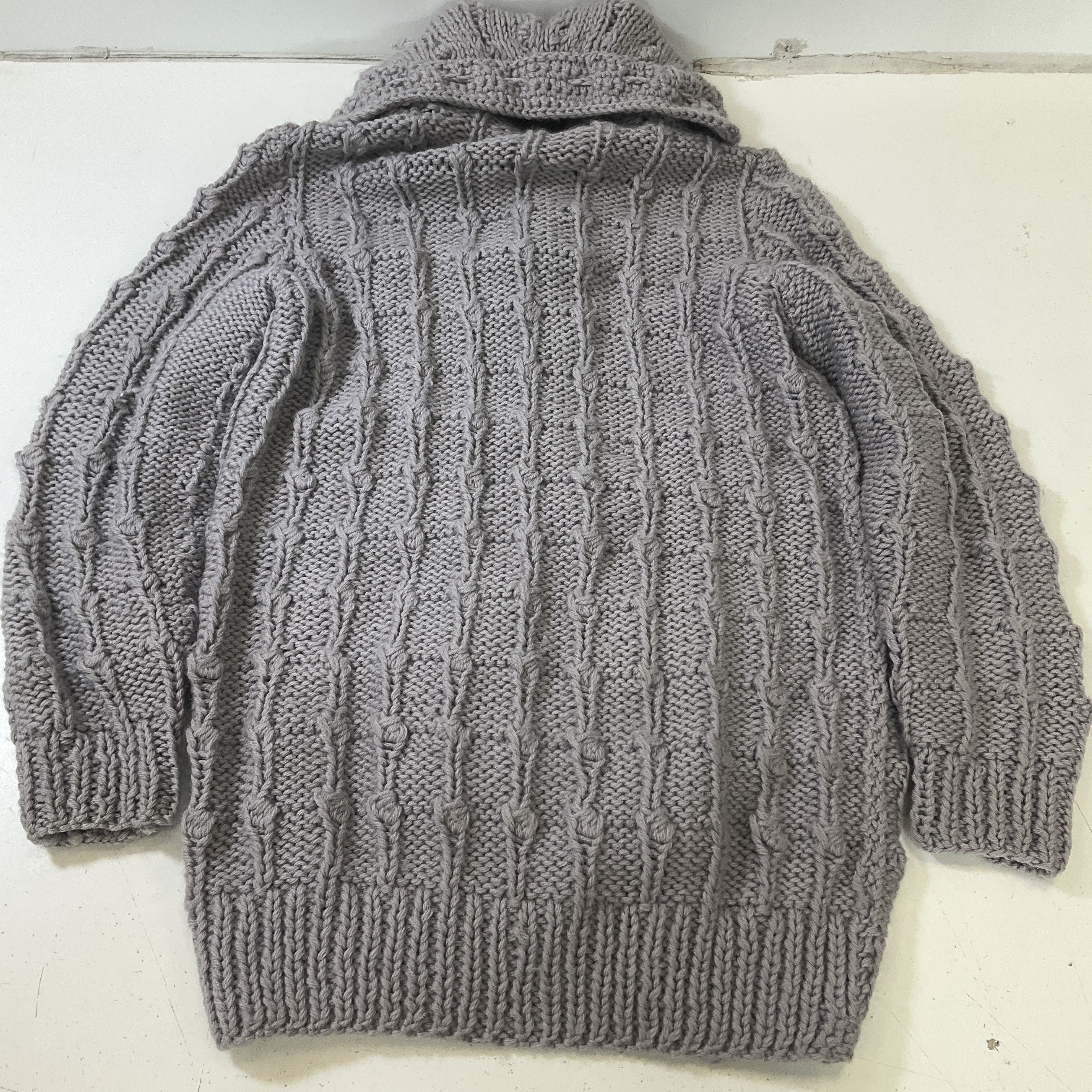 Vintage Hand Knit Women's Gray Cardigan Sweater Coat Braided Ball Knit Size M/L