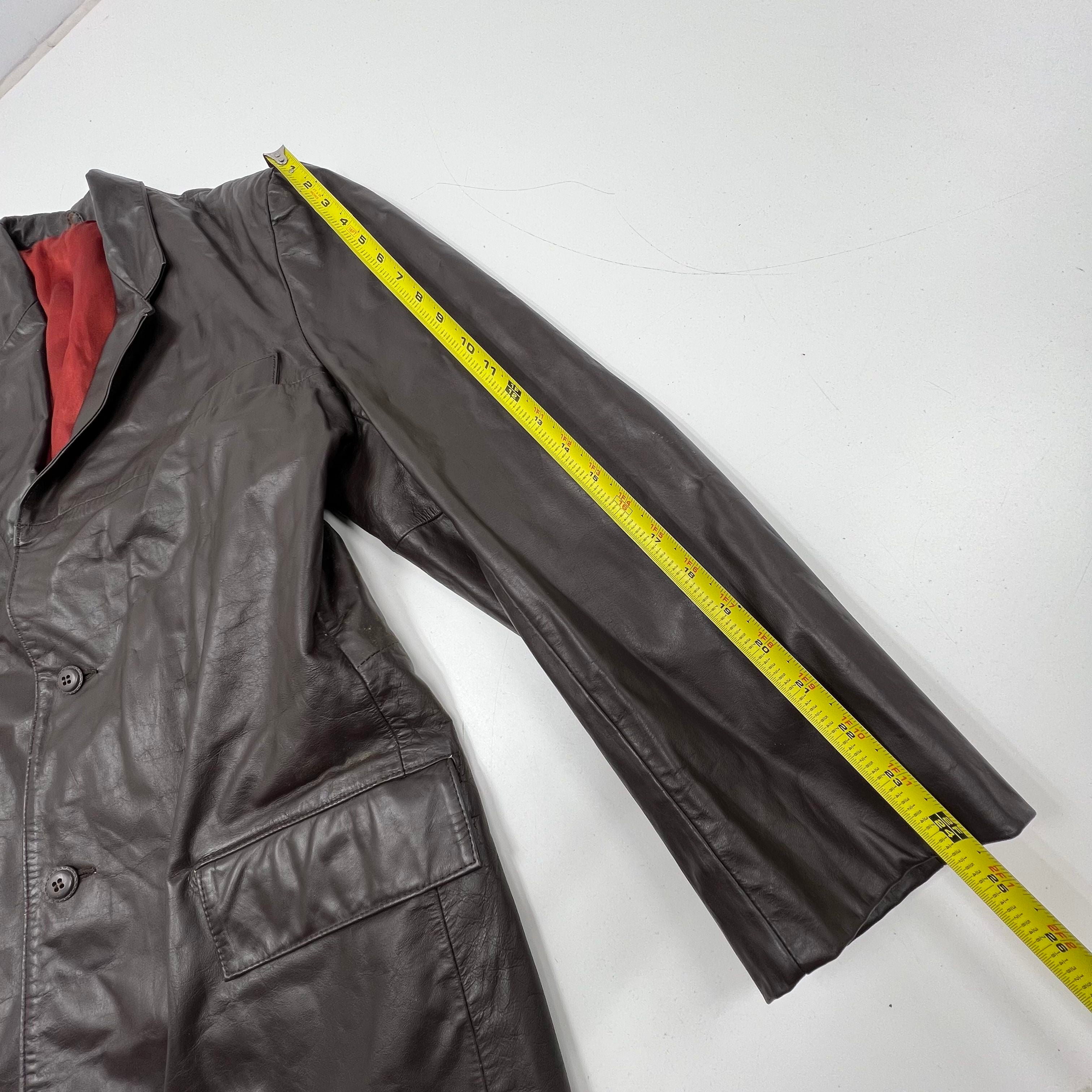 Vintage 70s Clipper Mist Brown Leather Car Coat Jacket Blazer Men's 44L