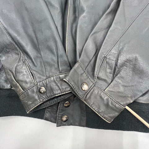 Vintage 80s Jean Jacques Benson Mens Gray Nappa Lambskin Leather Bomber Jacket