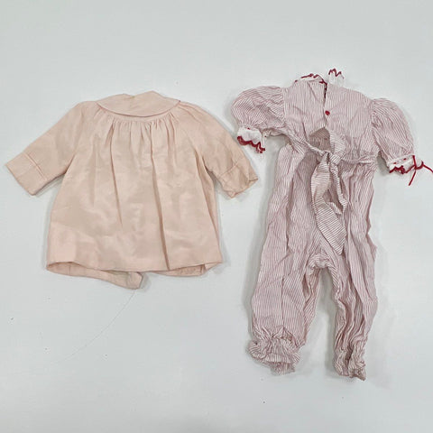 Vintage 80s Lot 4pc Infant Baby Smocked Gown Christmas Romper Handmade Clothes