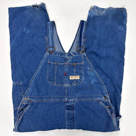 Vintage 90s Big Mac Denim Bib Overalls Distressed Workwear Sz 50x36