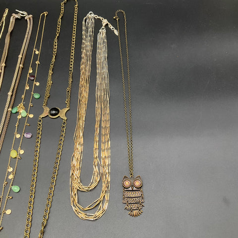 Vintage Boho Gold Tone Necklace Jewelry Lot of 6 Owl Tassel Celestial