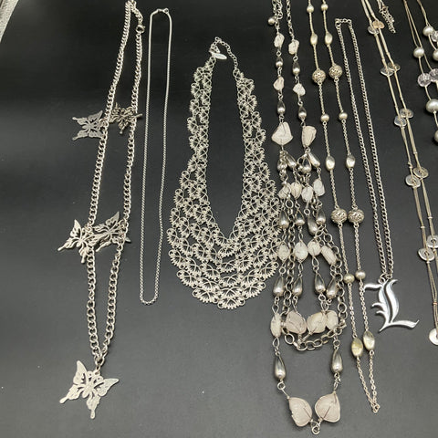 Vintage to Modern Silver Tone Fashion Necklace Jewelry Lot 13pc Butterfly Bib