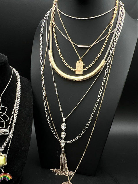 Mixed Fashion Costume Jewelry Lot 14 Necklaces Gold & Silver Tone Floral Tassel