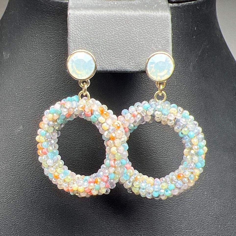 Loft Multicolor Beaded Dangling Hoop Earrings