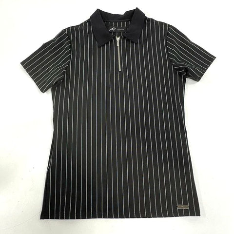 Mauvais Black Pinstripe Quarter Zip Ribbed Polo Shirt Men's Size L