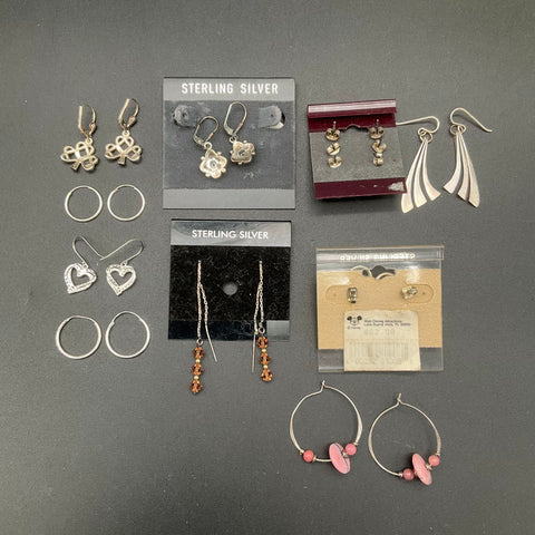 Sterling Silver 925 Jewelry Lot of 10 Pairs Earrings Hoops Dangles 32g