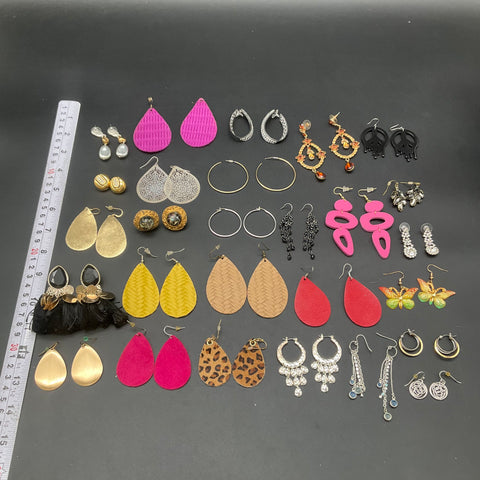 Contemporary Costume Pierced Earrings Lot of 28 Pairs Hoops Teardrops