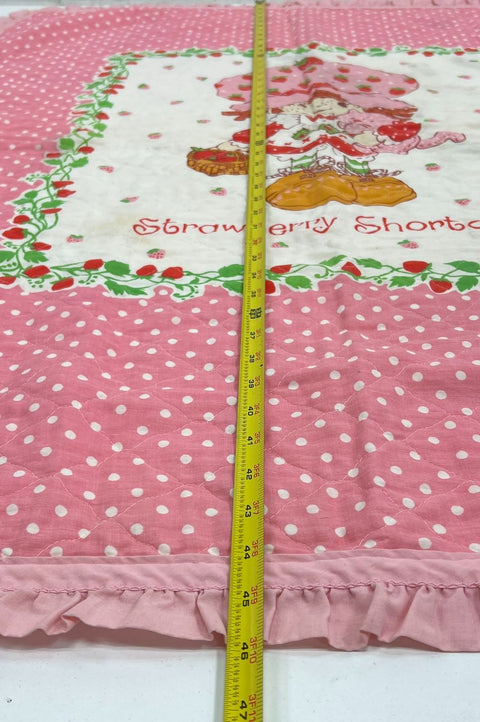 Vintage 1981 Strawberry Shortcake Crib Quilt Blanket Reversible Pink Graphic