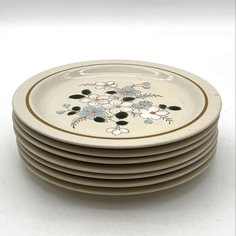 Kingsbury Autumn Flowers Dinner Plate Set 7 Piece Stoneware Vintage Japan