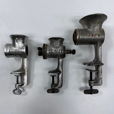 Vintage Wards Universal Climax Meat Grinder Lot Cast Iron Food Choppers Parts