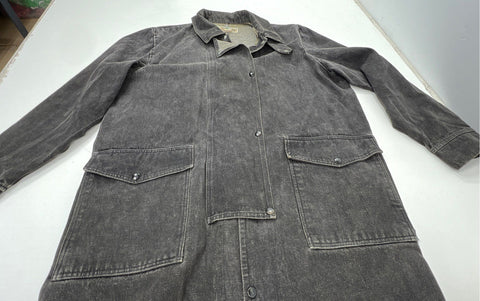 Vintage 90s Saddlesmith Outfitters Black Denim Snap Duster Coat Sz XL