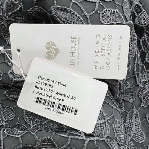 JJ's House Women's Steel Grey Lace Bodice Layered Gown Maxi Dress Size 14 NWT