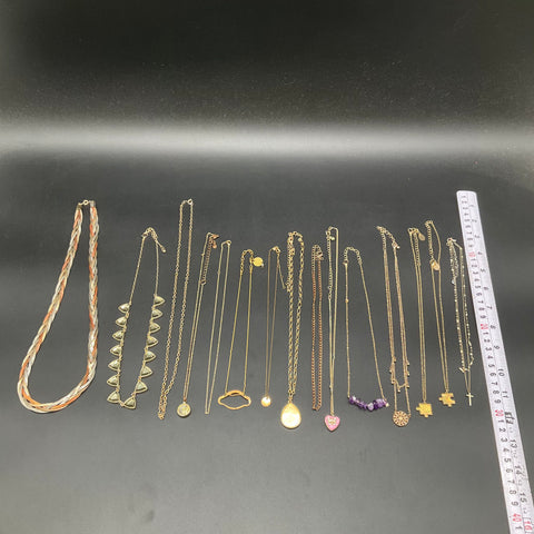 Vintage & Modern Gold Tone Costume Jewelry Lot 15 Necklaces Purple Stone Heart