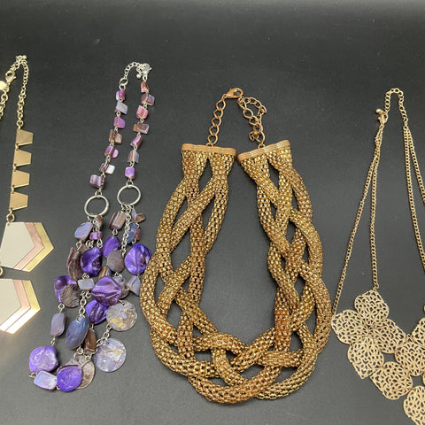 Costume Jewelry Lot of 7 Vintage to Modern Statement Bib Collar Beaded Necklaces